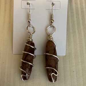 Silver and Brown Wire Wrapped Earrings
